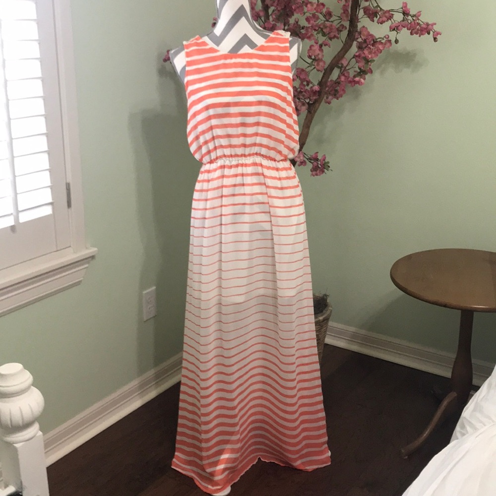 Coral and White Striped Dress